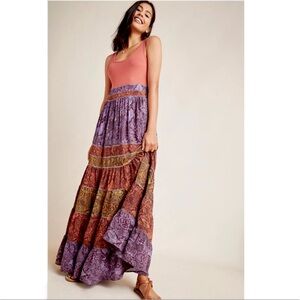 Anthropologie Colima Tiered Animal Print Maxi Dress – Size XS